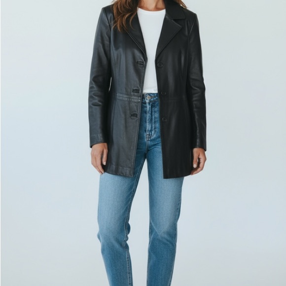 Black. Fantastic LEATHER Marc New York jacket. Car coat length. - Picture 2 of 8